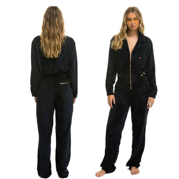 AVIATIOR NATION NWT Corduroy Flight Suit Jumpsuit in Navy Size S - Picture 1 of 15